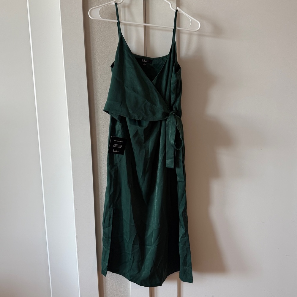 Forest Green Satin Wrap Dress